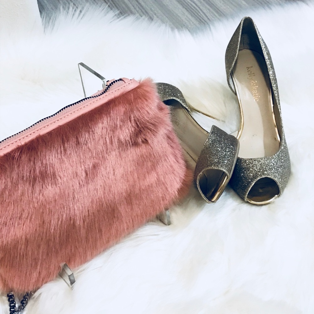 Pink Faux Fur Clutch with Chain Strap